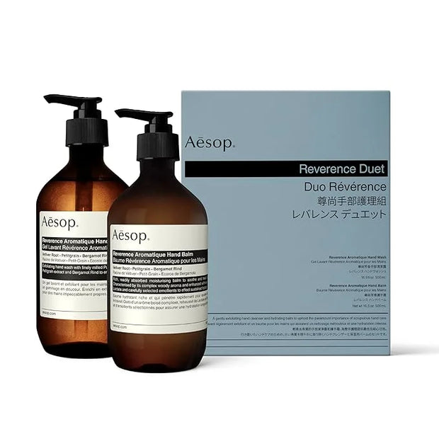 Aesop Reverence Aromatique Duet | Skin Softening Hand Wash & Hand Balm | Woody, Earthy, Smoky | Vetiver Root, Petitgrain, ...