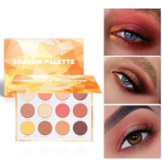 Glitter Matte Orange Yellow Eyeshadow Palette, 12 Colors Shimmer High Pigmented Eyeshadow Makeup Palette Lasting Waterproo...