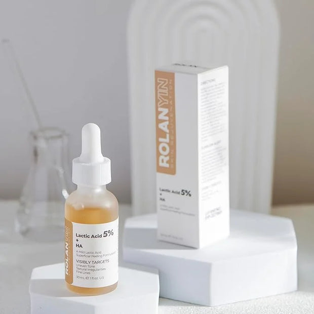 ROLANYIN Lactic Acid 5% + HA Facial Serum for Exfoliating Deep Hydration and Smoothing Skin Texture Nourishing Anti Aging ...