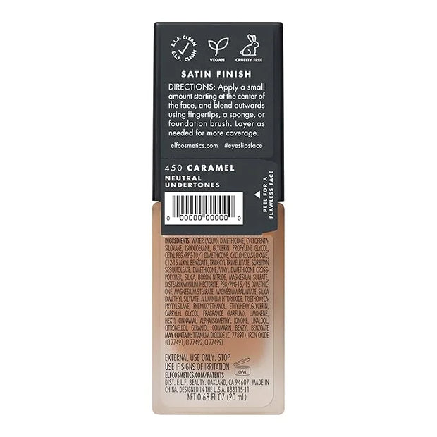 e.l.f. Flawless Finish Foundation, Lightweight & Medium Coverage, Semi-Matte Finish, Caramel, 0.68 Fl Oz (20mL) - Product ...