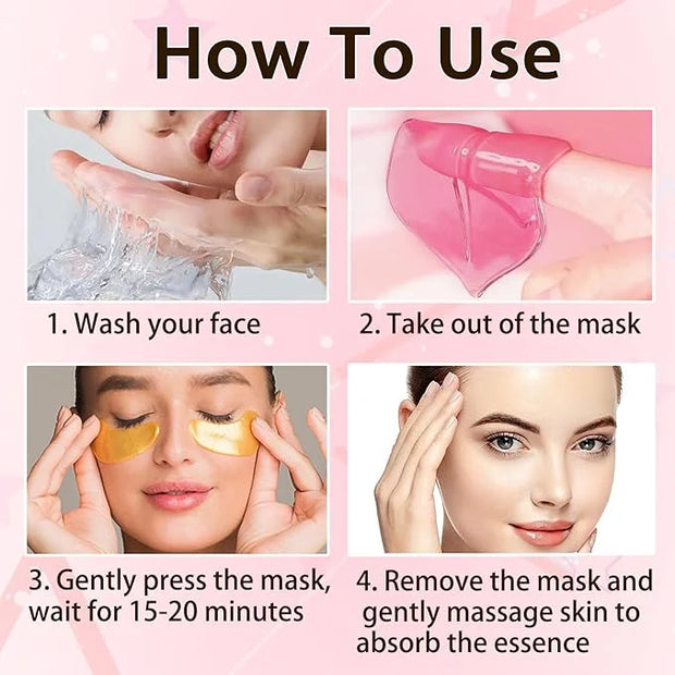 30 Pairs Lip Masks & Eye Masks, 24K Gold Gel Crystal Collagen Under Eye Patches for Puffy Eyes, Dark Circles and Wrinkles,...