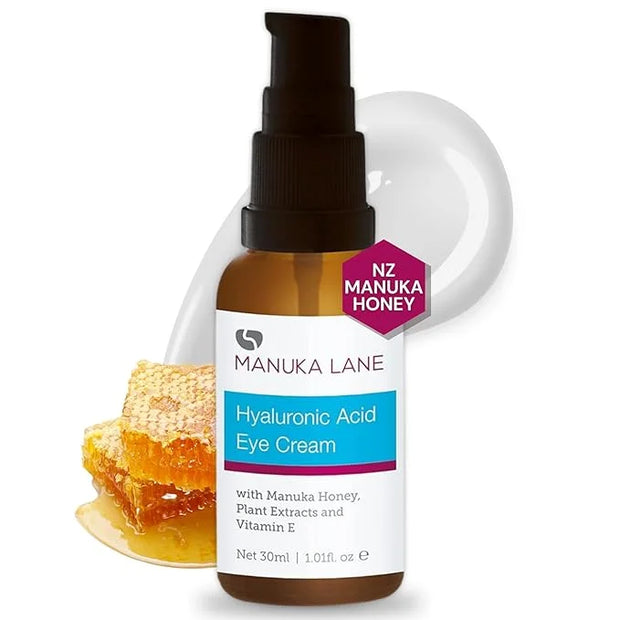 Hyaluronic Acid Eye Cream with Plant Extracts, Manuka Honey, Eye Bright Extract & Vitamin E | Plant Based Formula | Carefu...