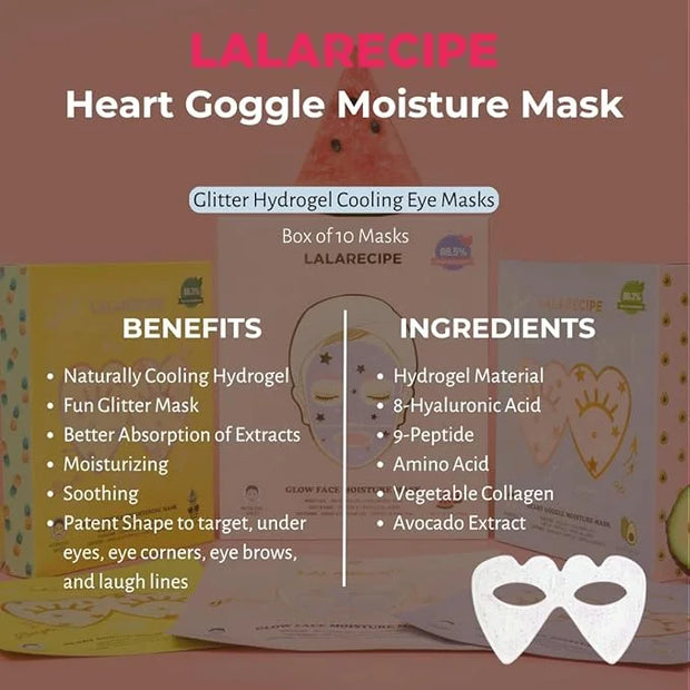 Heart Goggle Moisture Eye Mask – Hydrating & Cooling Hydrogel Patches with 8-Hyaluronic Acid, Avocado & Collagen – Korean ...