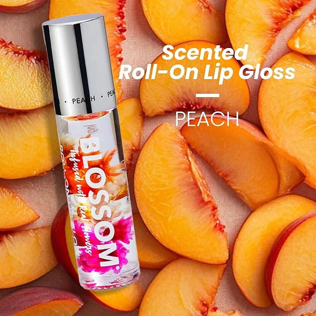 Blossom Roll on Lip Gloss, Scented Clear High Shine Moisturizing Lip Oil, Non Sticky, Infused with Real Flowers, Made in U...