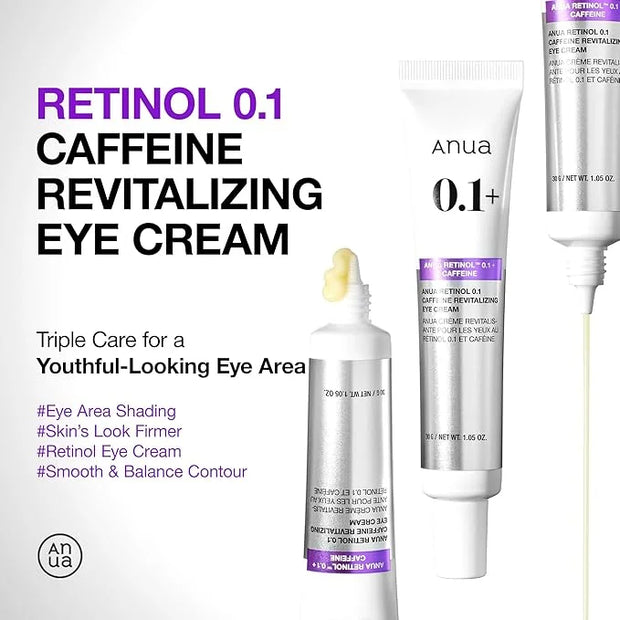 Anua Retinol 0.1 Caffeine Revitalizing Eye Cream, Under Eye Cream For Hydration, Glow Up Eye Contour, Niacinamide, Retinol...