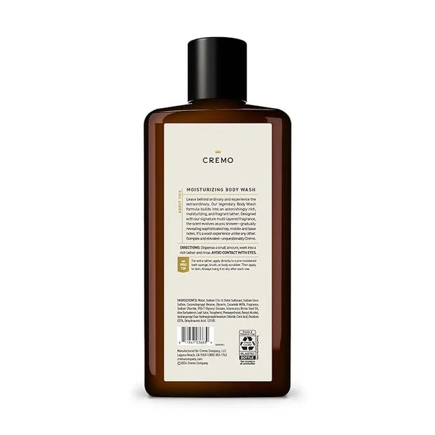 Cremo Body Wash Men, Notes of Italian Bergamot, Neroli Blossom, and Fresh Vetiver, Rich-Lathering Italian Bergamot, 16 Fl ...