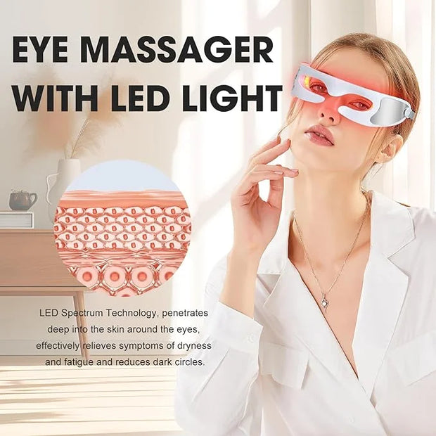 LED Red Light Therapy Eye Device, 3 Modes Red Light Eye Mask with Multi-Frequency Vibration + Red Light Therapy Massager S...