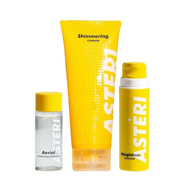 Alumni Skincare Clean & Moisturize Bundle of 3 - - Shimmering Cleanser, Aerial Resurfacing Exfoliator and Weightless Moist...
