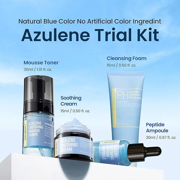 SURMEDIC AZULENE Soothing Trial Kit, Korean Skincare, Airplane-Friendly Travel Size Mini Set, Facitl Kit Gift for Women wi...