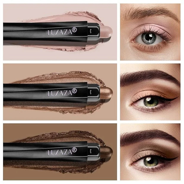 3Pcs Eyeshadow Stick Set, Matte And Shimmer Creamy Brown Gold Nude Shadow Pencil, Waterproof Long Lasting Smoky Eye Makeup...