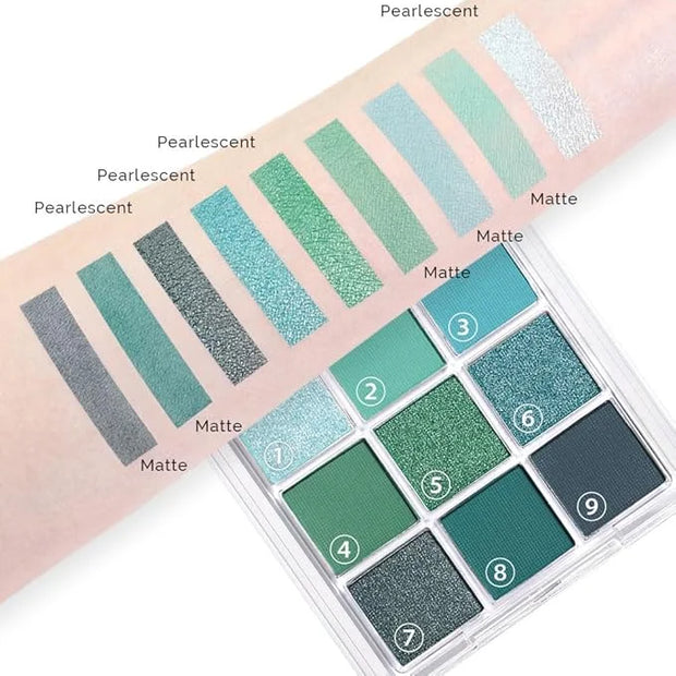 9Colors Green Avocado Color Colorful Bright Eyeshadow Palette Makeup,Highly Pigmented Matte Sparkle Eye Shadow Palette Lon...