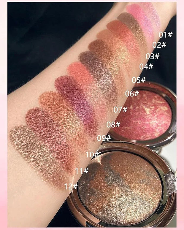 Baked Powder Blush, Glow Marbleized Blush Powder Palette,Lightweight Shimmery Facail Blusher for Face Cheeks,Eyeshadow & H...