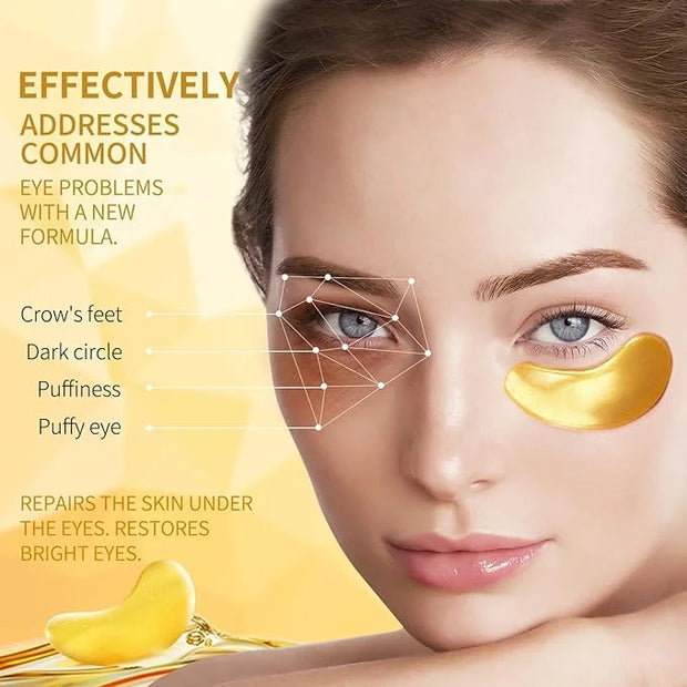 Tunbot Eye Mask - 60 Pieces - 24k Gold Eye Mask - Anti-Aging - Contains Collagen & Hyaluronic Acid - Removes Dark Circles,...