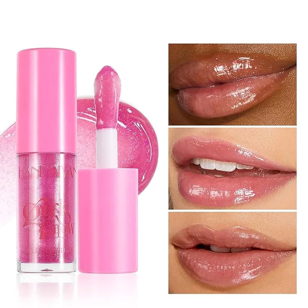 Beauty Glazed Big Brush Head Lip Oil, Ultra-Hydrating & Nourishing, Smooth Glossy Finish Lip Glow Oil, Shiny and Vegan Tin...