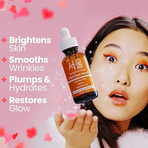 Korean Skin Care Set - Snail Mucin Glow Kit Contains Snail Hyaluronic Acid Serum + Snail Turmeric Mask + Snail Eye Cream +...