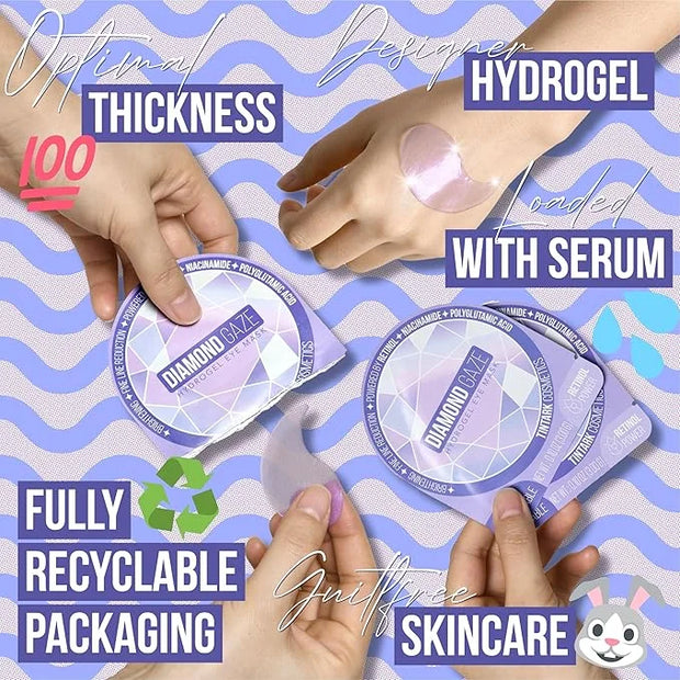 DIAMOND GAZE Under Eye Patches 28 Pairs, Rejuvenate Eye Area, Soothing Hydrate Brighten Skin, Plumps Fine Lines, Hydrogel ...