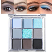 9 Colors Blue Grey Highly Pigmented Colorful Eyeshadow Palette,Matte Shimmer Navy Blue Sky Blue Grey Eye Shadow Makeup Pal...