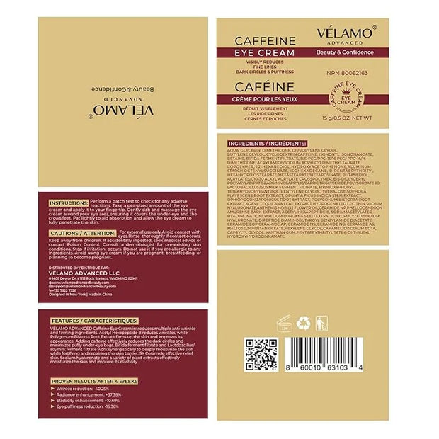 Caffeine Eye Cream for Dark Circles: Under Eye Serum for Puffiness Bags Wrinkles Fine Lines - Anti Aging Firming Tightenin...