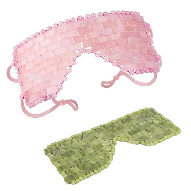 Rose Quartz Eye Mask with Adjustable Strap&Jade Eye Mask Real Jade for Hot & Cold Therapy,Green Stone Facial Eyes Sleeping...