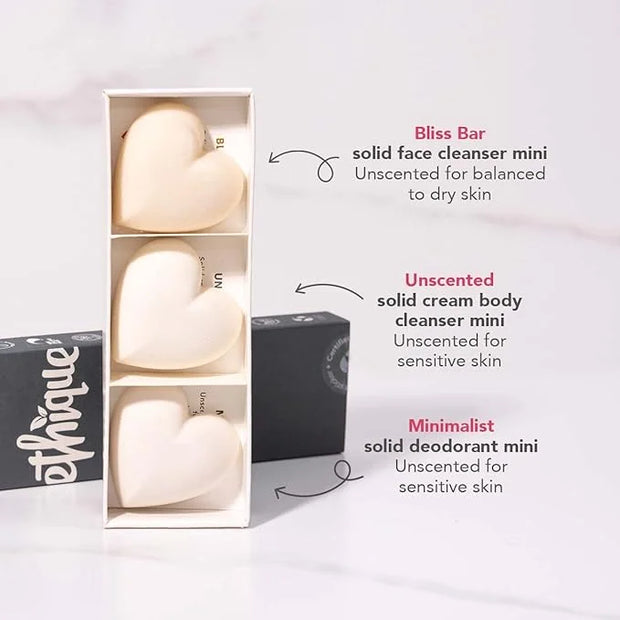 Ethique Unscented Gift Set- Face Cleanser, Body Cleanser & Deodorant, Gifts for women - Plastic-Free, Vegan, Cruelty-Free,...