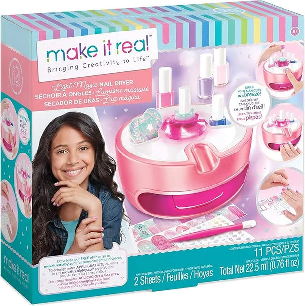 Light Magic Nail Dryer & Polish Set for Girls & Teens - 5 Vibrant Nail Colors, Art Stickers, Nail File, Cuticle Pusher & D...