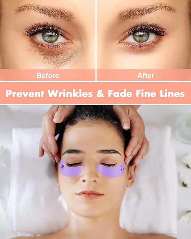 4 Pairs Reusable Under Eye Wrinkle Patches Silicone Mask, Plump Fine Lines & Wrinkles, with Metal Eye Cream Applicator, Ti...