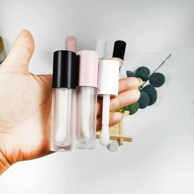 COSIDEA 24 pcs 5ml empty big brush lip gloss tube with stopper (Frosted bottle, Pink cap) - Product Image