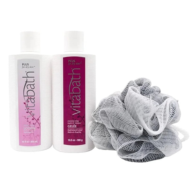 Vitabath Plus For Dry Skin Everyday Skincare Set Moisturizing Shower Gel Wash, Reviving Lotion & Exfoliating Body Scrubber...