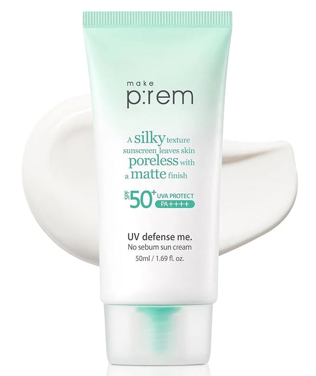 MAKEPREM No Sebum Sun Cream UV Defense SPF 50+ PA++++ Reef-safe, Ocean Friendly Sunscreen Sunblock - 1.7 Fl Oz, UV Protect...