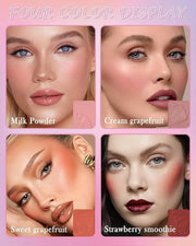 Matte Face Blush Palette Kit with Brush-4 Colors Pink Purple Orange Silky Mineral Blendable Blusher Contour Powder for Che...