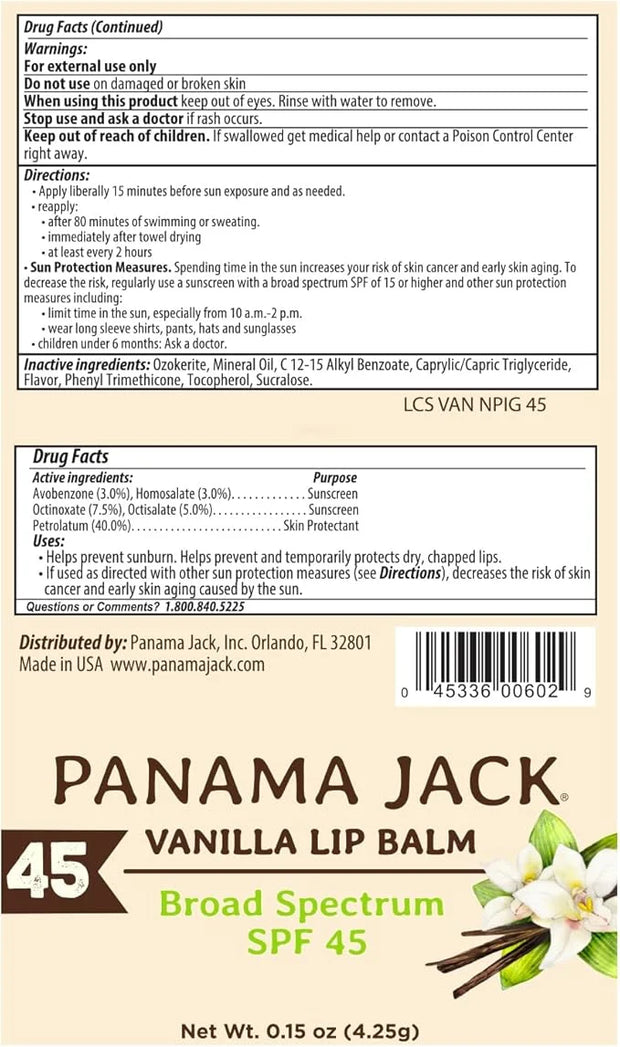 Panama Jack Sunscreen Lip Balm - SPF 45, Flavor Pack, Broad Spectrum UVA-UVB Sunscreen Protection, Prevents & Soothes Dry,...