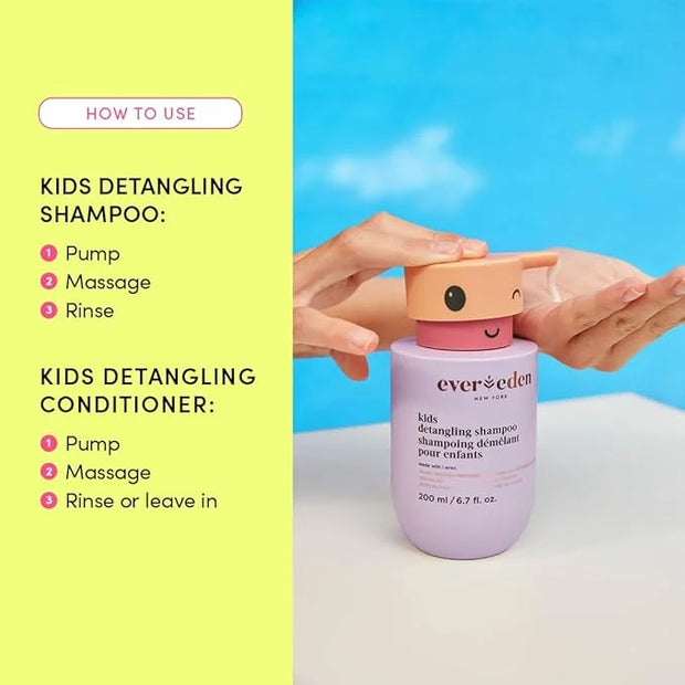 Evereden Happy Hair Duo for Kids: Vegan Shampoo and Conditioner Set with Detangler Brush - Strengthens & Smooths All Hair ...