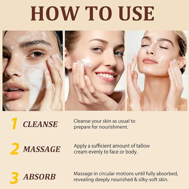 Organic Beef Tallow for Skin, Tallow Face Moisturizer, Tallow and Honey Balm, Grass-Fed Whipped Beef Tallow and Honey Crea...