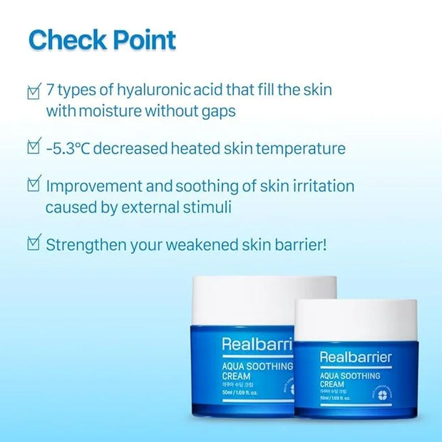 Real Barrier Aqua Soothing Cream 1.7 Fl.Oz. 50ml Hyaluronic Acid Facial Cream| Redness Relief Face Cream for Sensitive Ski...