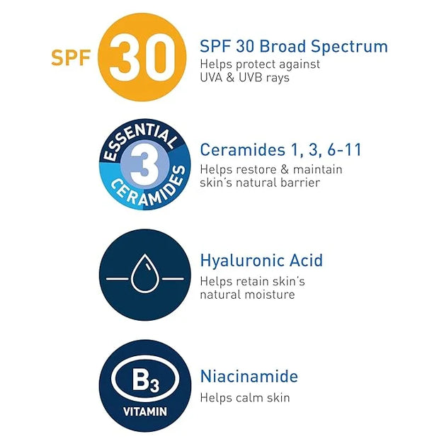 CeraVe AM Facial Moisturizing Lotion with SPF 30, Oil-Free Face Moisturizer with SPF, Formulated with Hyaluronic Acid, Nia...