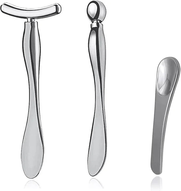 3 Pcs Metal Eye Cream Applicator Tool, Eye Roller Massage Sticks and Makeup Cream Spoon, Facial Massager for Reducing Puff...