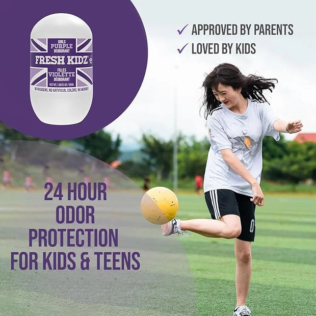 Fresh Kidz Roll On Deodorant for Kids and Teens - Baking Soda and Aluminum-free 24 Hour Protection for Sensitive Skin - Gi...