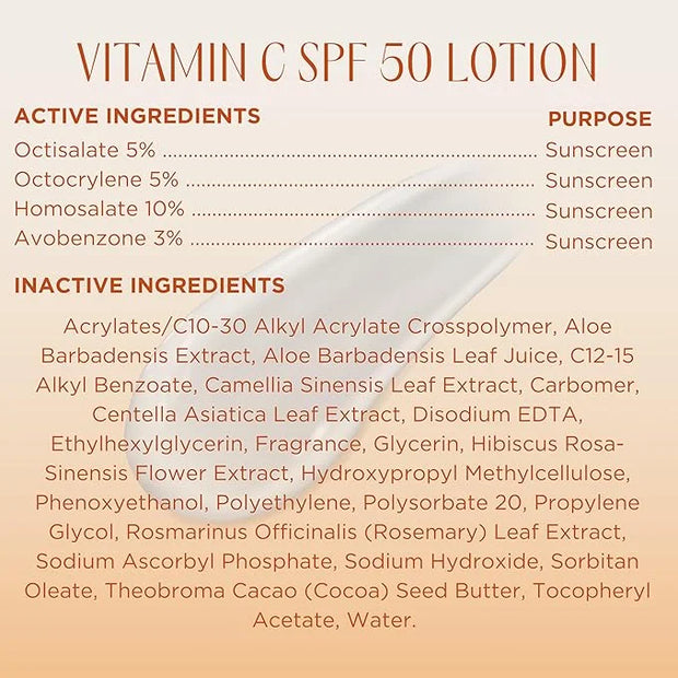 InstaNatural Skin Care Vitamin C SPF 50 Broad Spectrum Sunscreen Lotion, Brightening, Lightweight, Non-Greasy Moisturizer,...