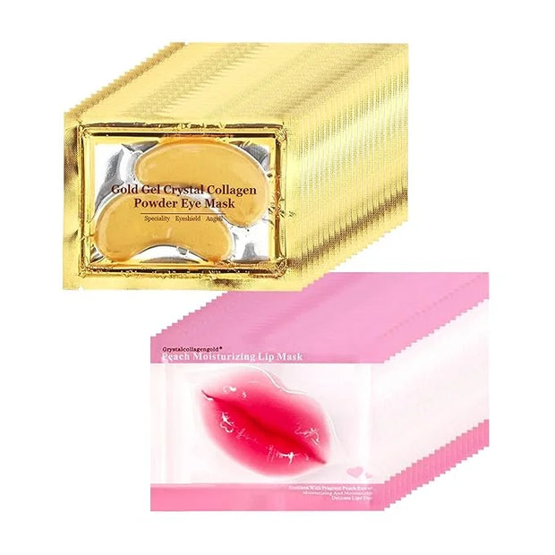 40 Pairs Peach Red Lip Masks & Eye Masks, 24K Gold Gel Collagen Eye Patches for Puffy Eyes, Dark Circles, Wrinkles and Eye...