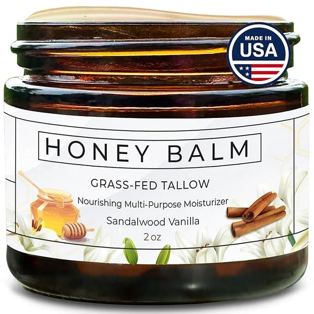 Tallow and Honey Balm, Organic Body Butter, Grass-Fed Beef Tallow for Skin, Soothing All-Natural Moisturizer for Body and ...
