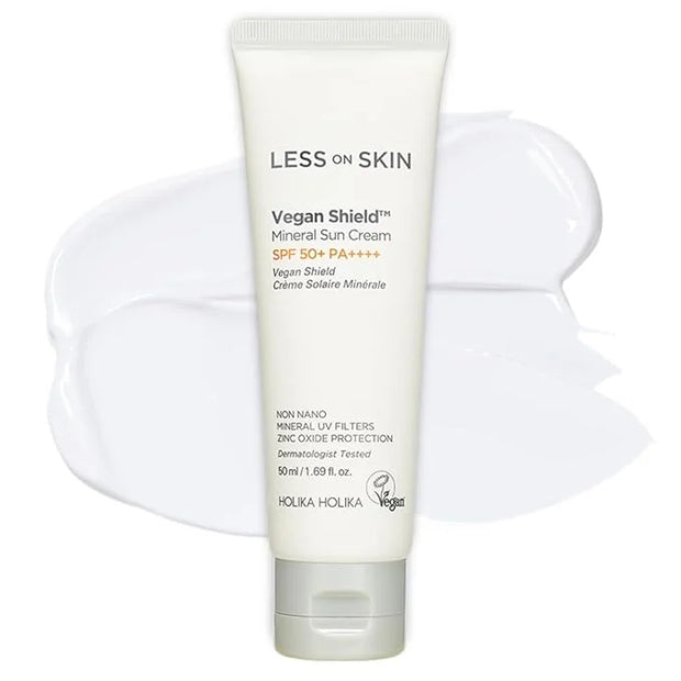Less On Skin Vegan Shield Mineral Sunscreem (Sun Cream), korean sunscreen, mineral sunscreen, fragrance free, spf50, moist...