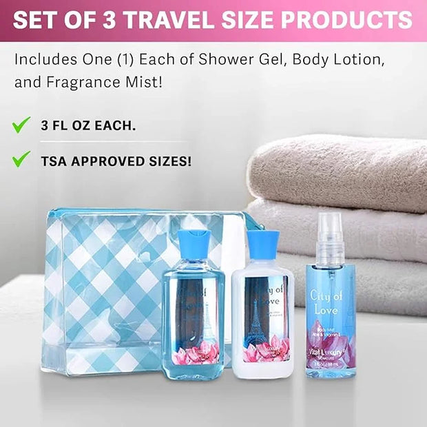 Bath & Body Care Travel Set - Home Spa Set with Body Lotion, Shower Gel and Fragrance Mist, Personal Body Care Travel Set ...