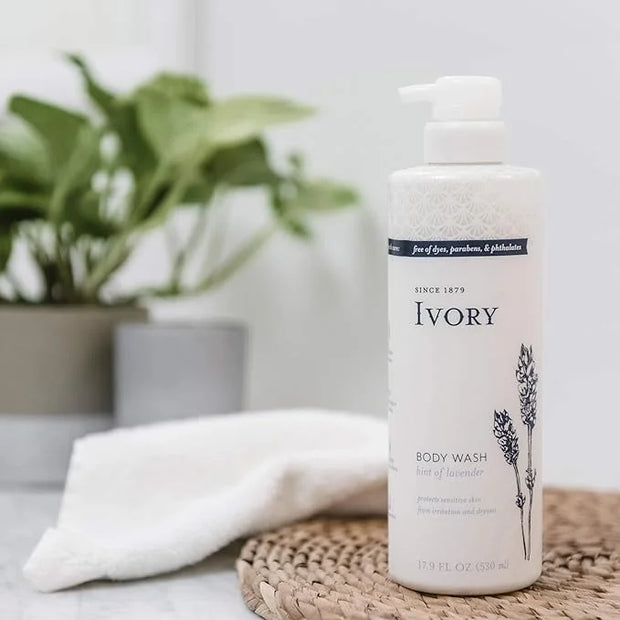Ivory Sensitive Skin Moisturizing Body Wash, Hint of Lavender, 17.9 Fl Oz (Pack of 4) - Product Image