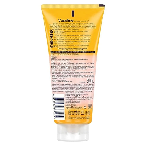 Vaseline Healthy Bright SPF50 + PA++++ Daily Protection & Brightening Serum, Size 300ml,10.14 Fl Oz (Pack Of 1)