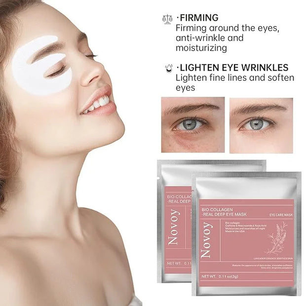 Novoy 15 Pairs Bio-Collagen Real Deep Eye Patches - 6-in-1 Retinol Overnight Eye Patches for Dark Circles, Puffiness & Wri...