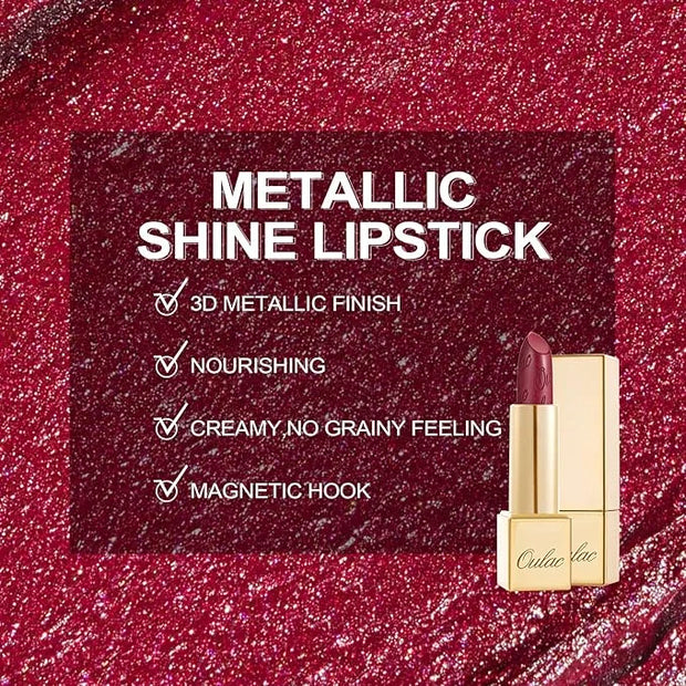 Oulac Wine Red Lipstick for Women with Metallic 3D Shine Lightweight Hydrating Formula, High Impact Lip Color, Vegan Beaut...