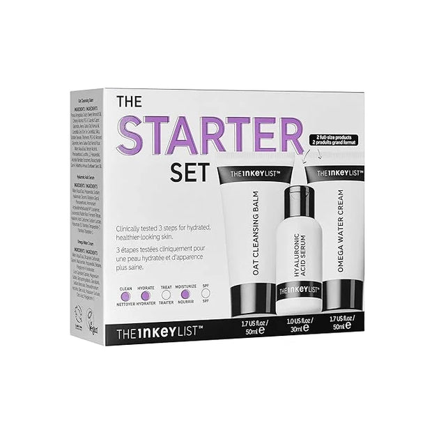 The INKEY List Starter Set, Oat Cleansing Balm, Hyaluronic Acid Serum & Omega Water Cream, Nourishing Skincare Set, Gentle...