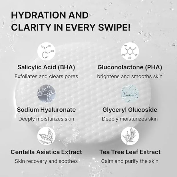 Needly Daily Toner Pad, Exfoliating Facial Pads with BHA & PHA, Deep Hydration, Pore Minimizer for Face, Centella, Tea Tre...