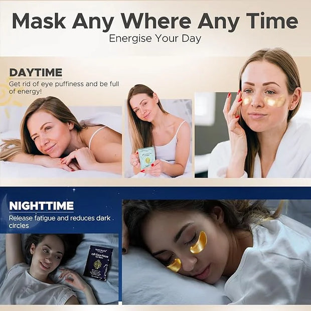 Under Eye Patches for Puffy Eyes,Dark Circles,Wrinkles & Eye Bags-Day & Night Eye Mask Gel Set with Collagen & 24K Gold,Id...