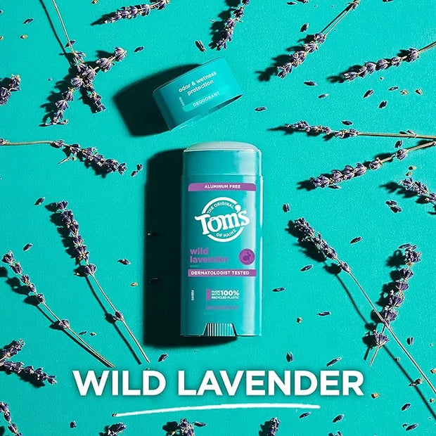 Tom's of Maine Wild Lavender Aluminum Free Natural Deodorant For Women & Men | Goes on Clear | Odor & Wetness Protection |...